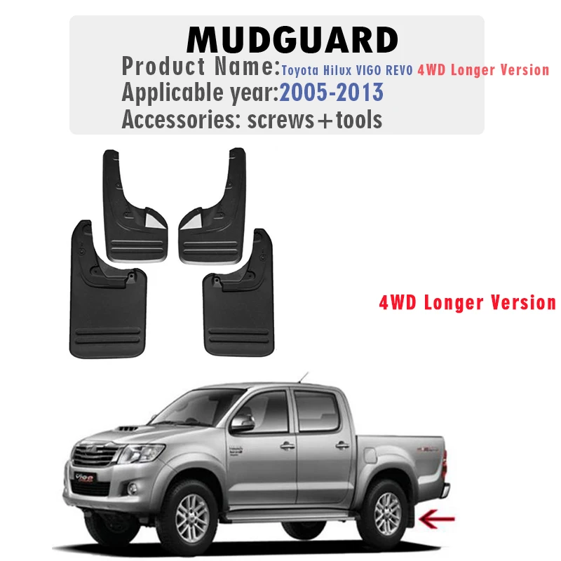 2005 2006 2007 2008 2009 2010 2011 2012 2013 HILUX VIGO 4WD Mudflaps Fender Mud FLaps Guards Splash Mudguard Front Rear 4PCS