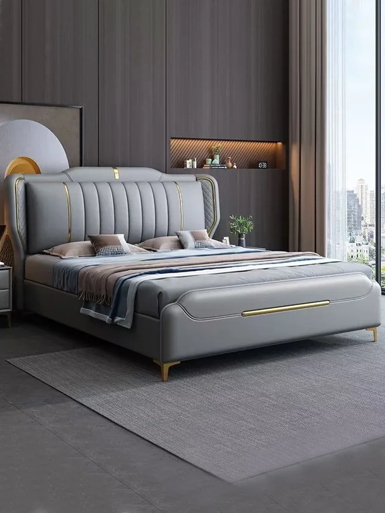 

High-end atmosphere master bedroom modern simple leather bed soft bed double storage wedding bed