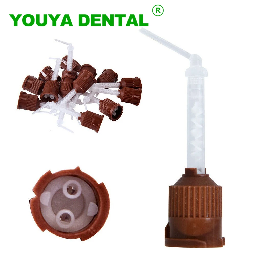 50Pcs/Pack Dental Materials Impression Mixing Tips Brown Conveying Mixing Head Disposable Mixing Tube Dentistry Dentist Tools