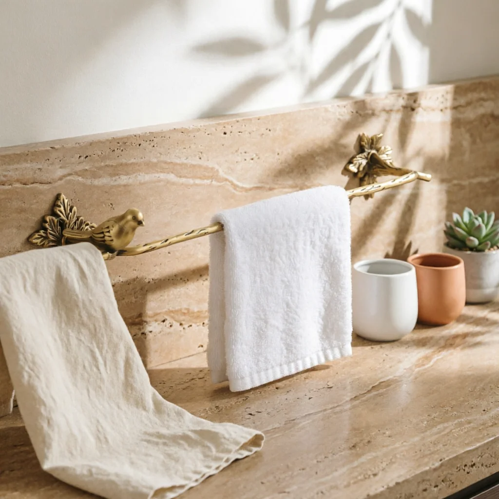 Towel Bar with Bird Motif Space-Saving Towel Rod with Floral Motif Hardware Decorative Sturdy for Bathroom, Powder Room