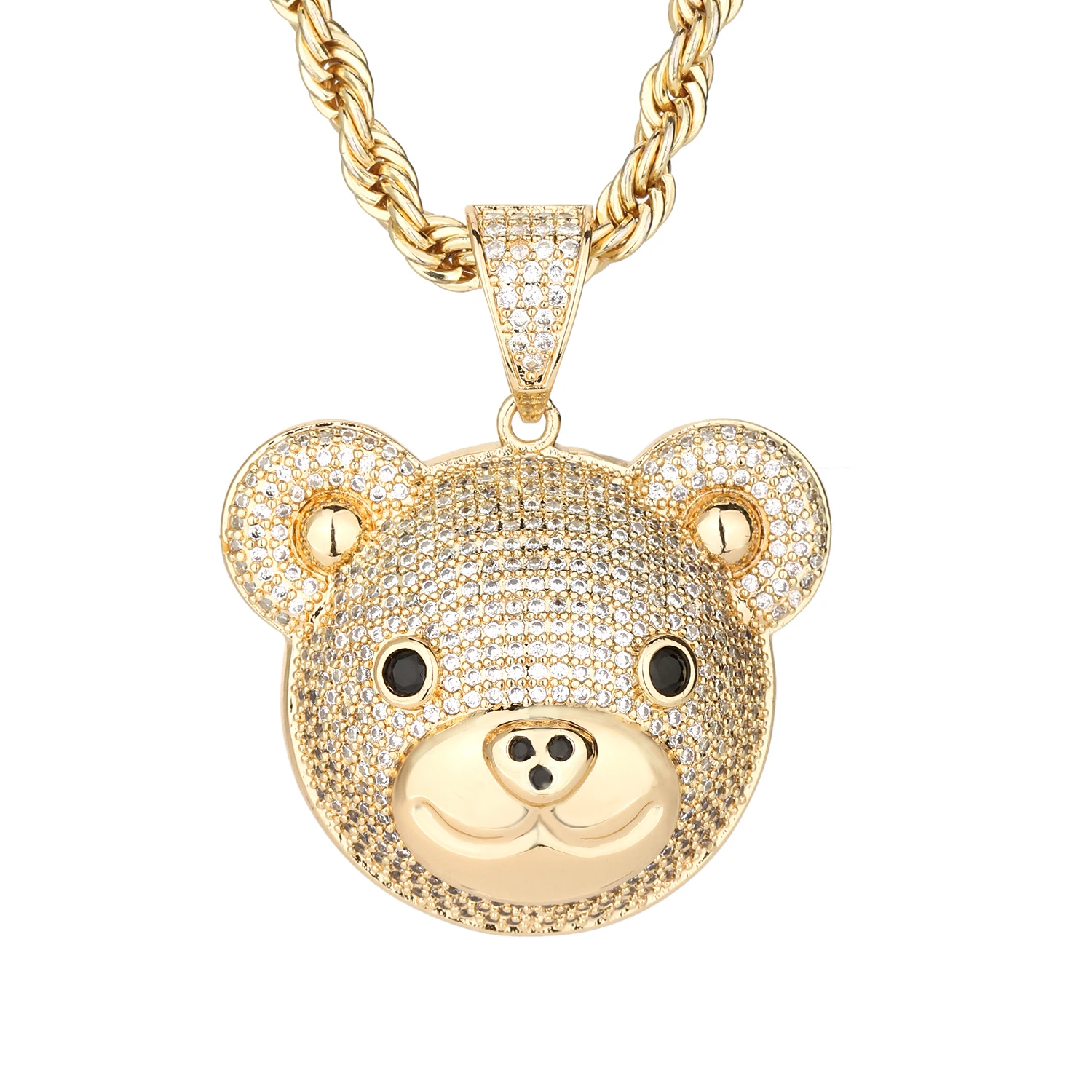 

Fashion hip hop animal bear pendant 14k gold plated zircon cute animal bear anniversary gift size 51*43mm wholesale product