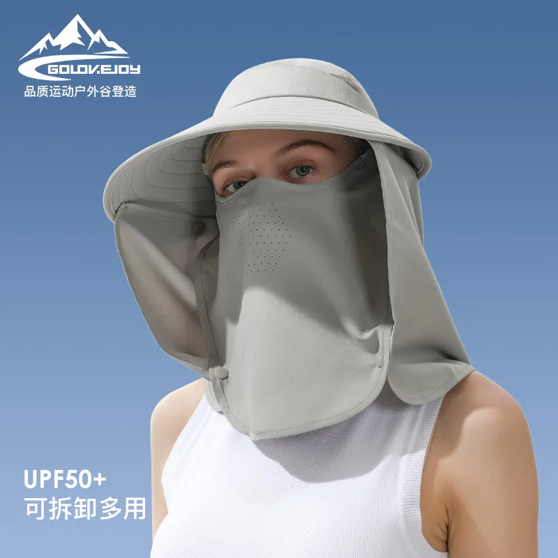 Sommer-Sonnenschutz-Sonnenhut für Damen und Herren, Outdoor-Angeln, atmungsaktiv, Fischerhut, abnehmbar, große Krempe, leerer Zylinderhut