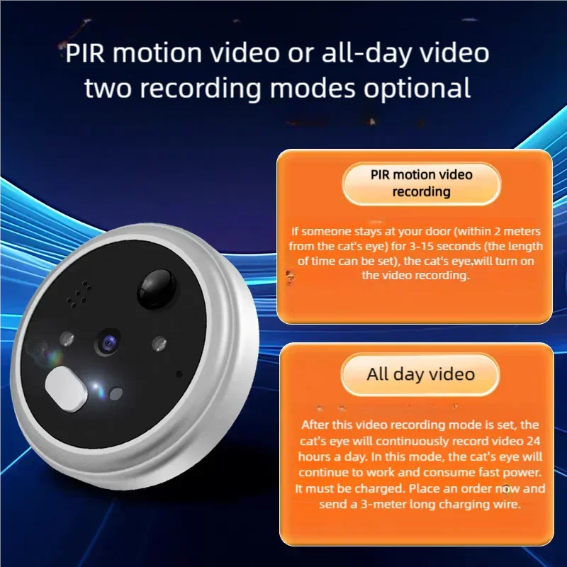 Yuezhe WiFi Smart Doorbell Peephole Camera with ICam365 APP 2000mAh All-day Video  Wireless 3MP Video Intercom Digital Door Eye
