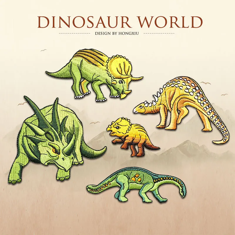 1pc High Quality Clothes Patches Iron On Embroidery Triceratops Dinosaur Patches Hot Fix Applique Sew On Garment Stickers