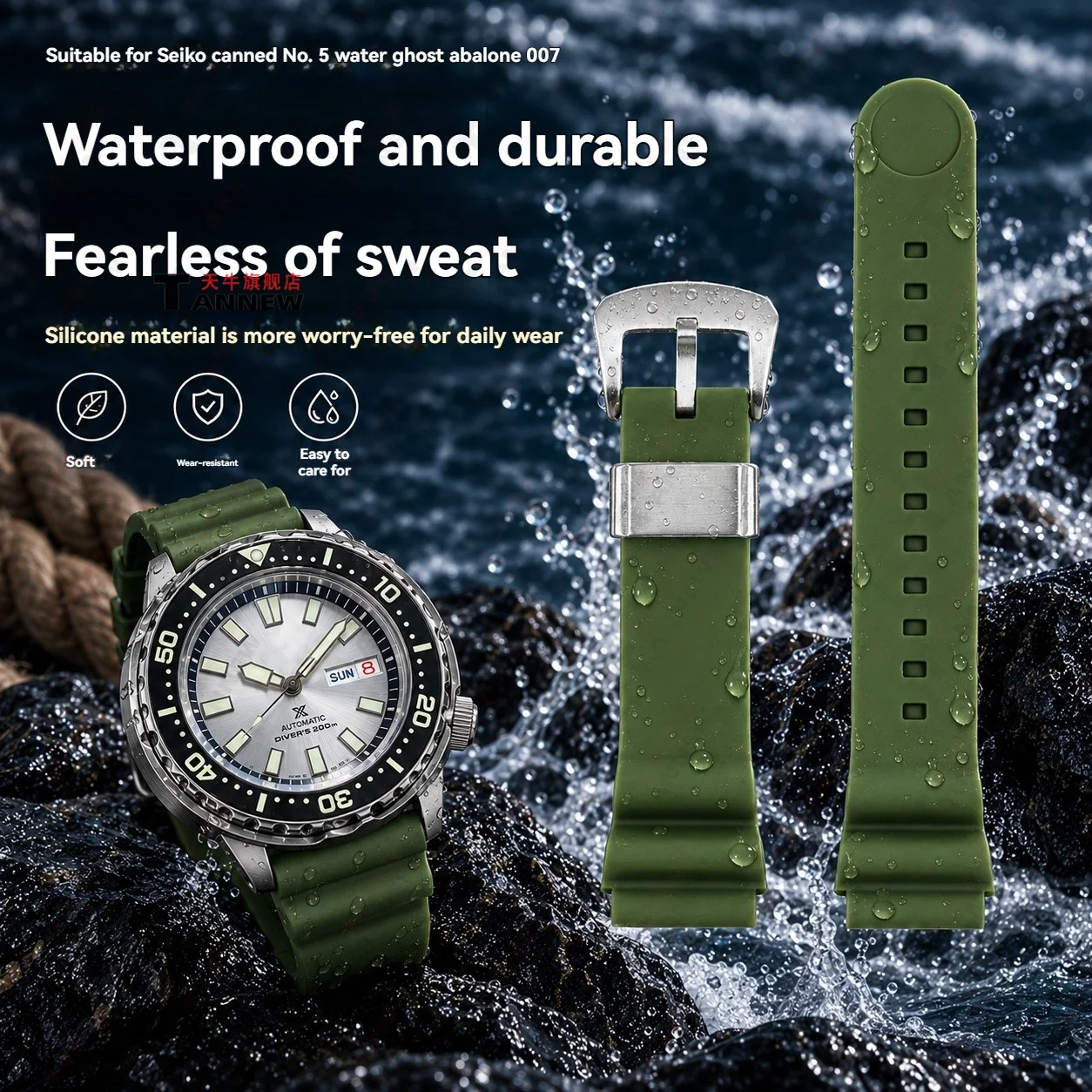 22mm Silicone Rubber Replacement Watch Strap for Seiko Tuna Seiko 5 Diver Turtle SKX007 Waterproof Sport Watch Band