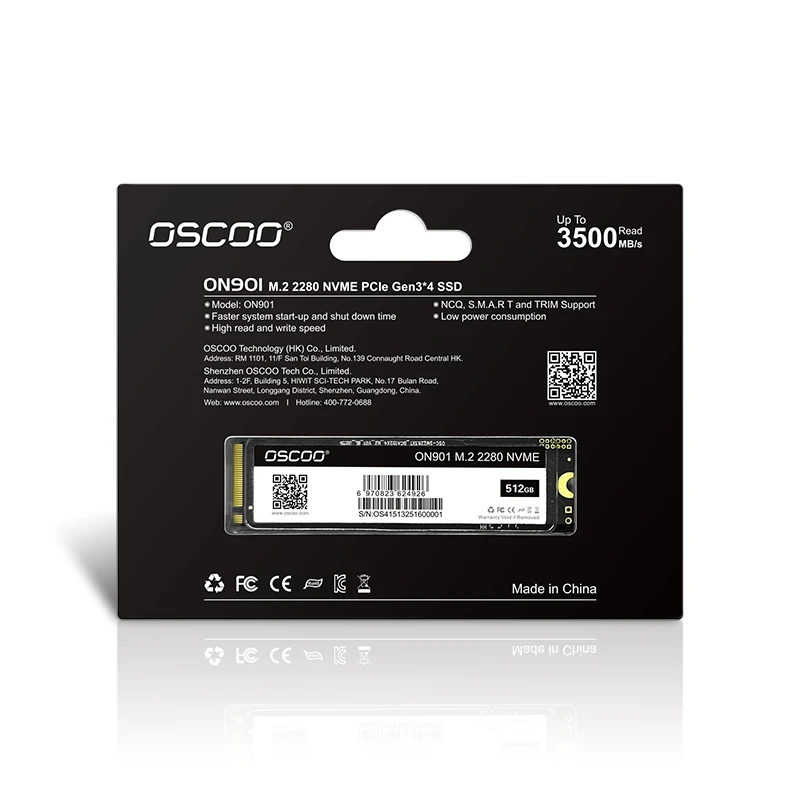 

OSCOO 512GB SSD NVMe PCle Gen3.0x4 128GB 256GB 3D NAND Flash 1TB M.2 2280 SSD Internal Solid State Drive for Laptops & Notebooks