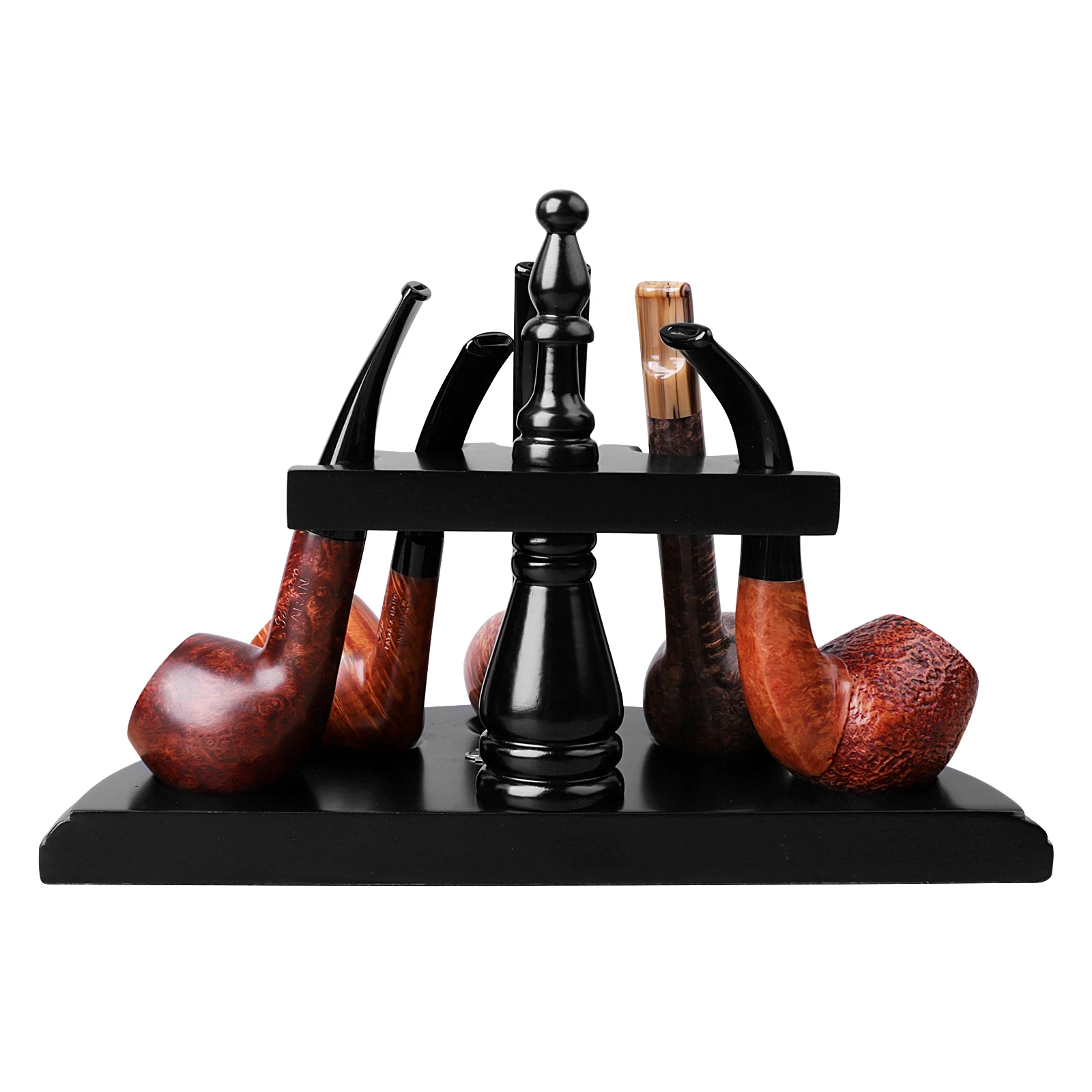 fan-shaped pipe stand for 5 pipe ,  removable， Straight Line Vertical Romanesque tobacco pipe stand，  solid wood Rack Holder