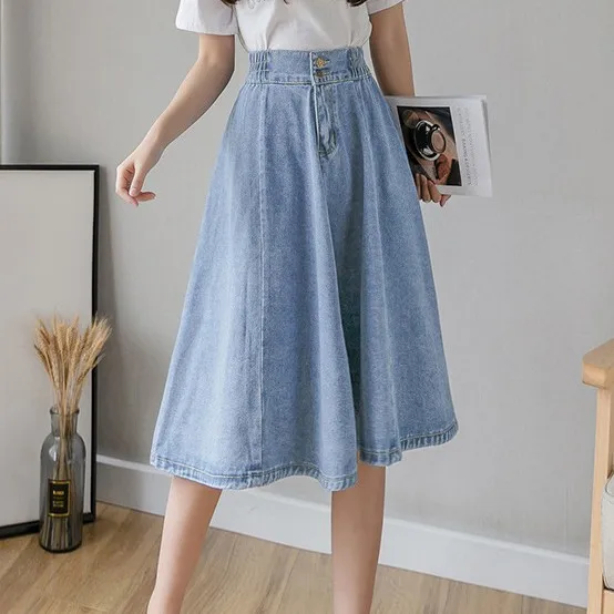 Denim skirt women 2023 summer new preppy style elastic high waist slim denim MIDI skirt Vintage Fashion 2024 Holiday Loose Skirt