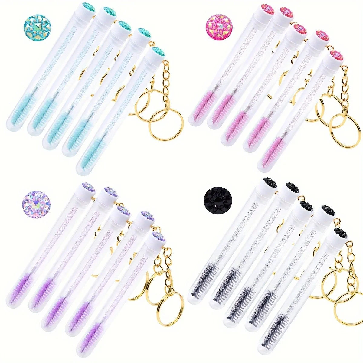 10Pcs Tube Eyelash Brush With Gold Keychain  lash extension supplies Disposable Eyelash Brush Brow and Lash Comb make up brushes