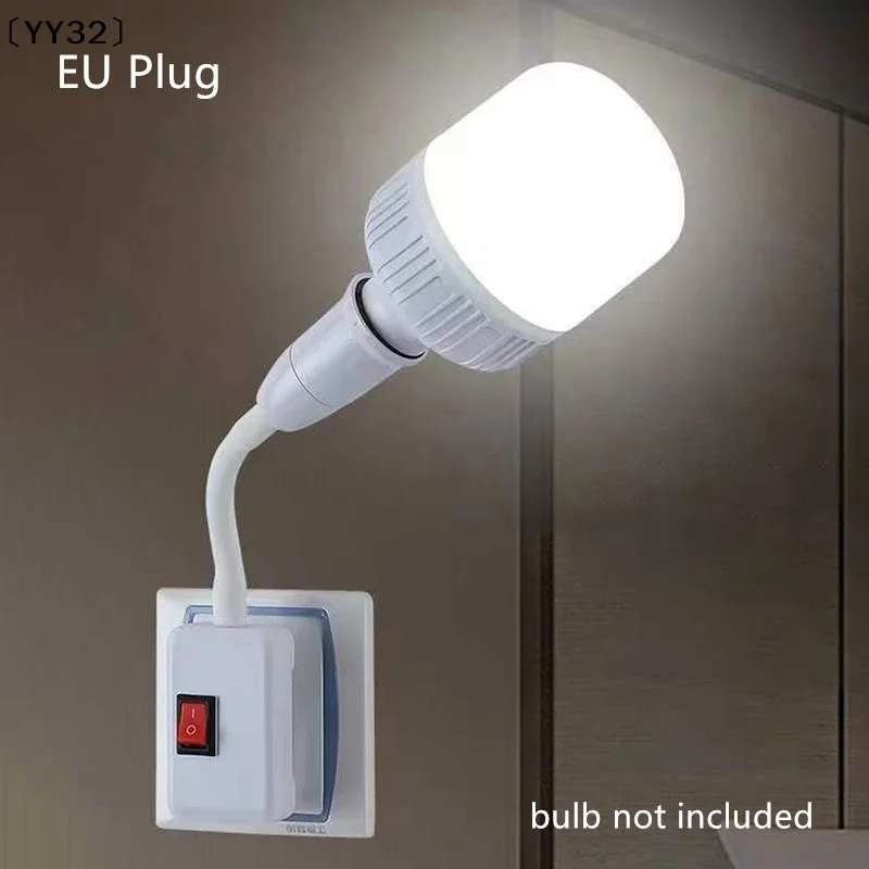 〔YY32〕EU Plug To E27 Lamp Holder Light Bulb Socket With Switch Flexible Lamp Base Conversion Table Lamp For Test AdjustableLamp