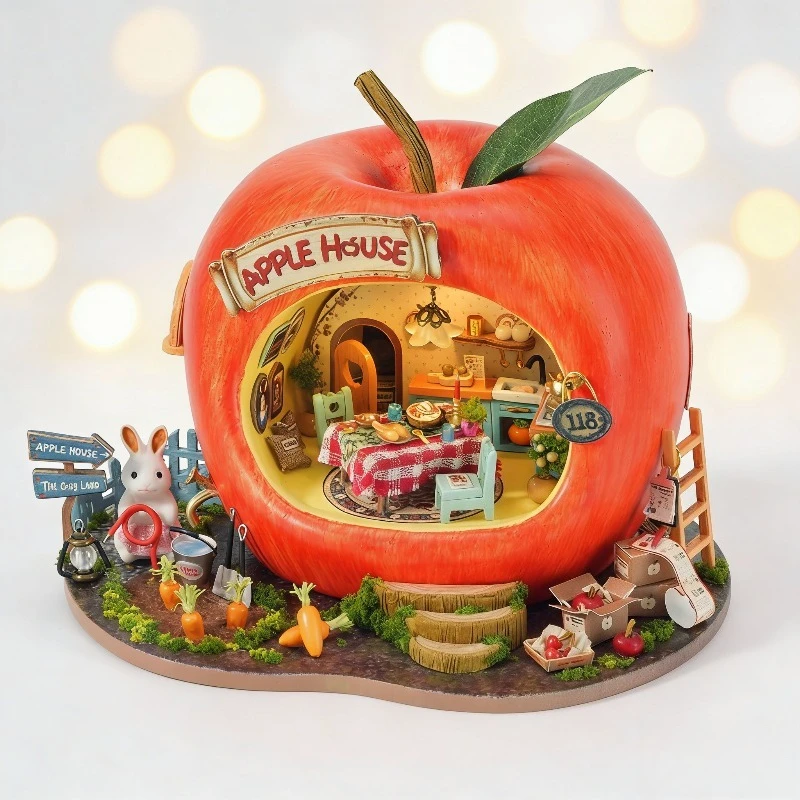 

Набор для сборки 3D-пазла «Домик для кукол» в виде миниатюрного яблочного домика, модель для самостоятельной сборки, набор для творчества, украшение для комнаты/спальни, подарок на день рождения для девочки