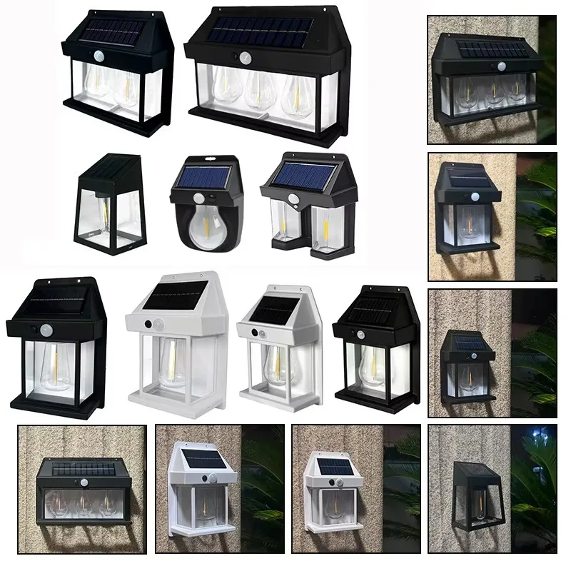 

Outdoor LED Motion Sensor Solar Wall Light Tungsten Bulb Energy Efficient Garden Porch Lantern Lighting Lamp for Home Security