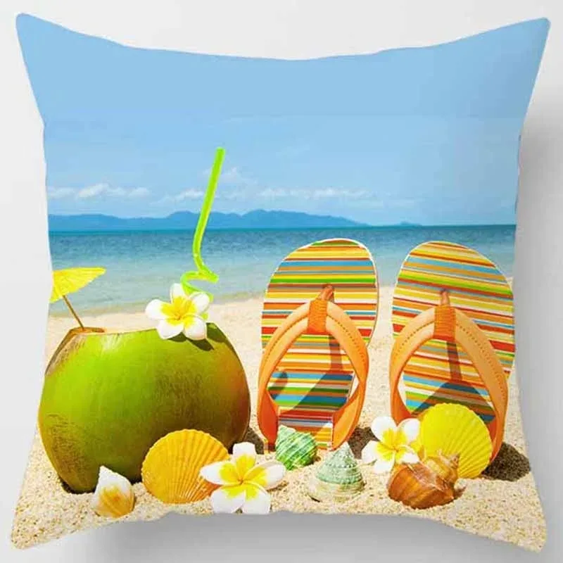 Tropical Beach Scenery Print Pattern Cushion Cover Home Living Room Sofa Decoration Square Polyester image 4