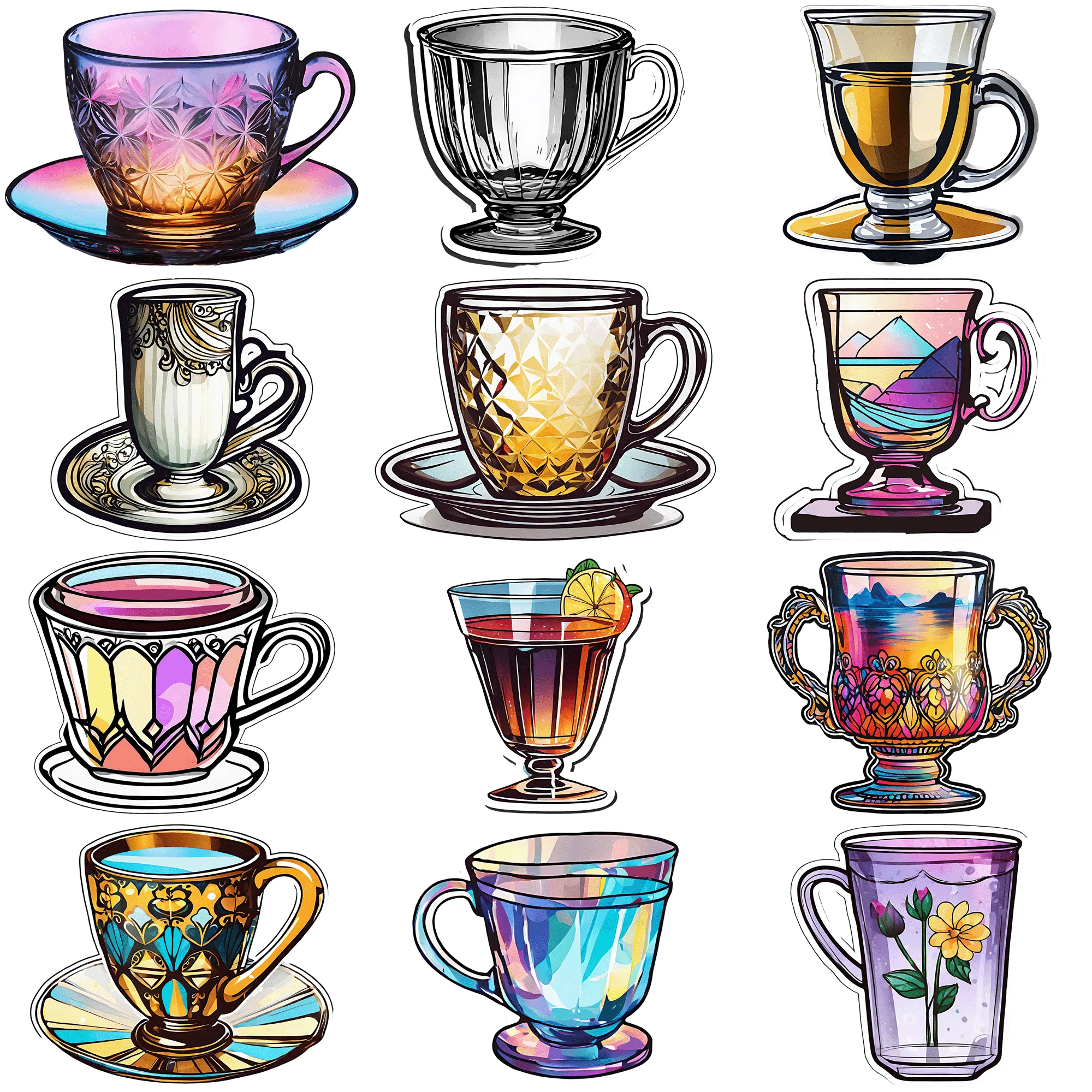 50 pieces of exquisite glass cup stickers Whimsical and Colorful 50 Pieces Stickers for Decoration