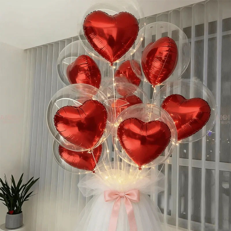 10-teiliges Transparentes Bubble-Ballon-Set mit Roten Herz-Folienballons Valentinstag Geburtstag Hochzeit Party Dekoration Foto-Requisiten