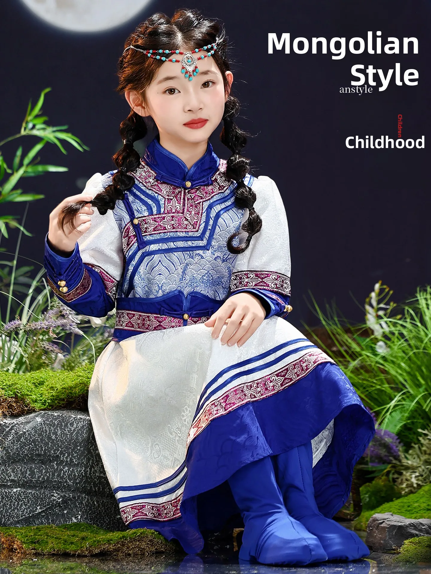 

Children's Mongolian Ethnic Costume Girls' Mongolian Dance Performance Clothes Prairie White Minori Clothing Autumn