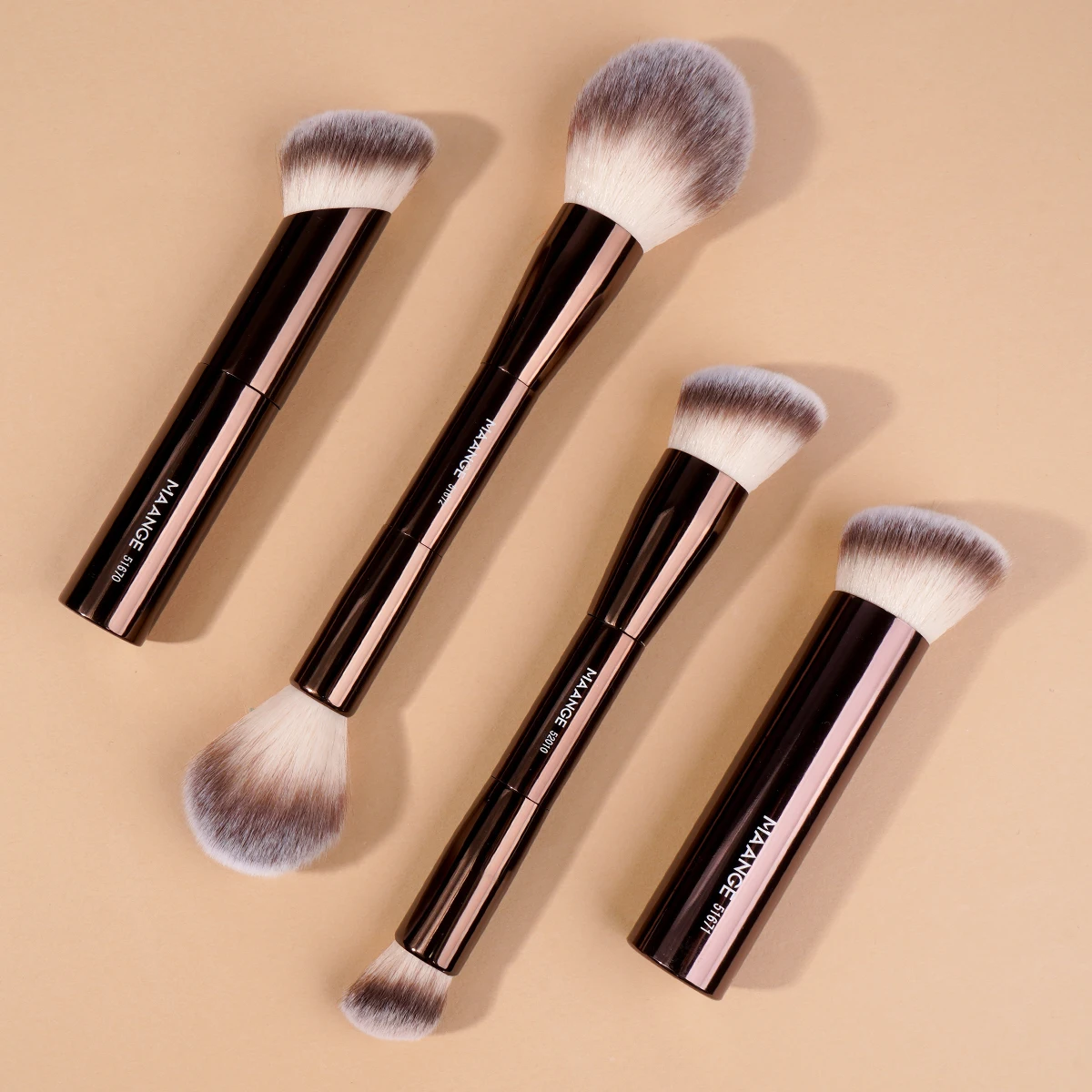 MAANGE 4PCS Makeup Brush Set Double Head Foundation Powder Contour Brush for Flawless Makeup Soft Fluffy Hair Makeup Tools