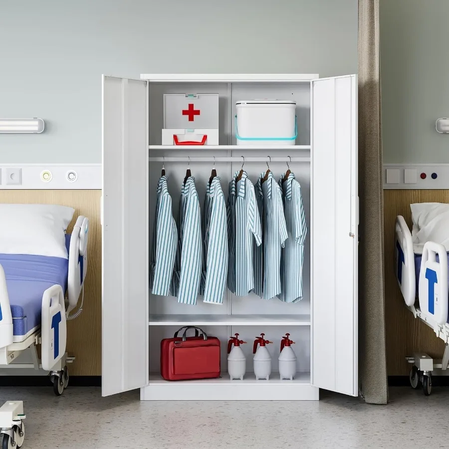 72 X 36 X 18 Metal Wardrobe Cabinets with Lock for Home Room Fire Department School Employee Gym Government Use Durable White S