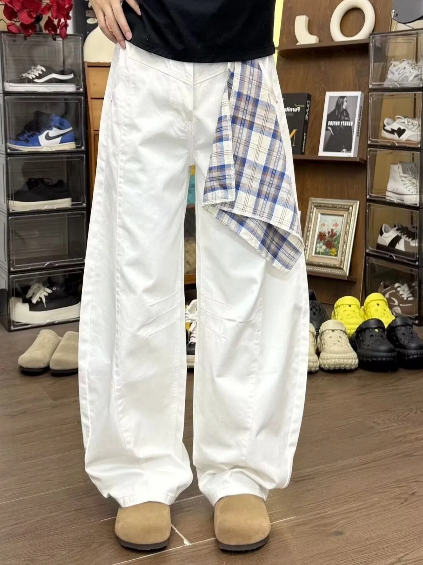 American Deconstructed Wide Leg Denim Pants Men's Trendy Loose Baggy High Street Versatile Knife  Workwear Jeans