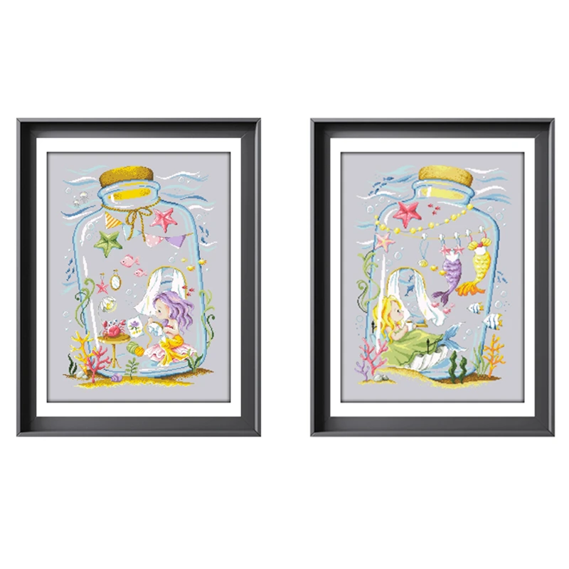 Mermaid's room cross stitch kit cartoon drift bottle cotton thread 18ct 14ct 11ct silver canvas  embroidery DIY gift home decor