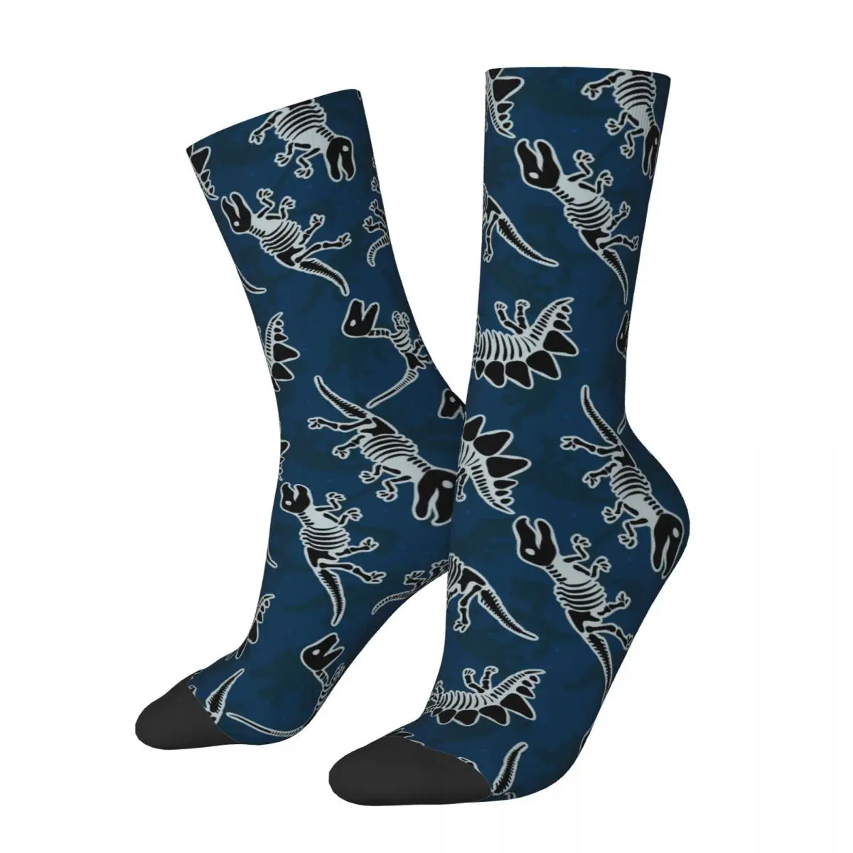

Funny Crazy Sock for Men Blue Harajuku Dinosaur Pattern Printed Crew Sock