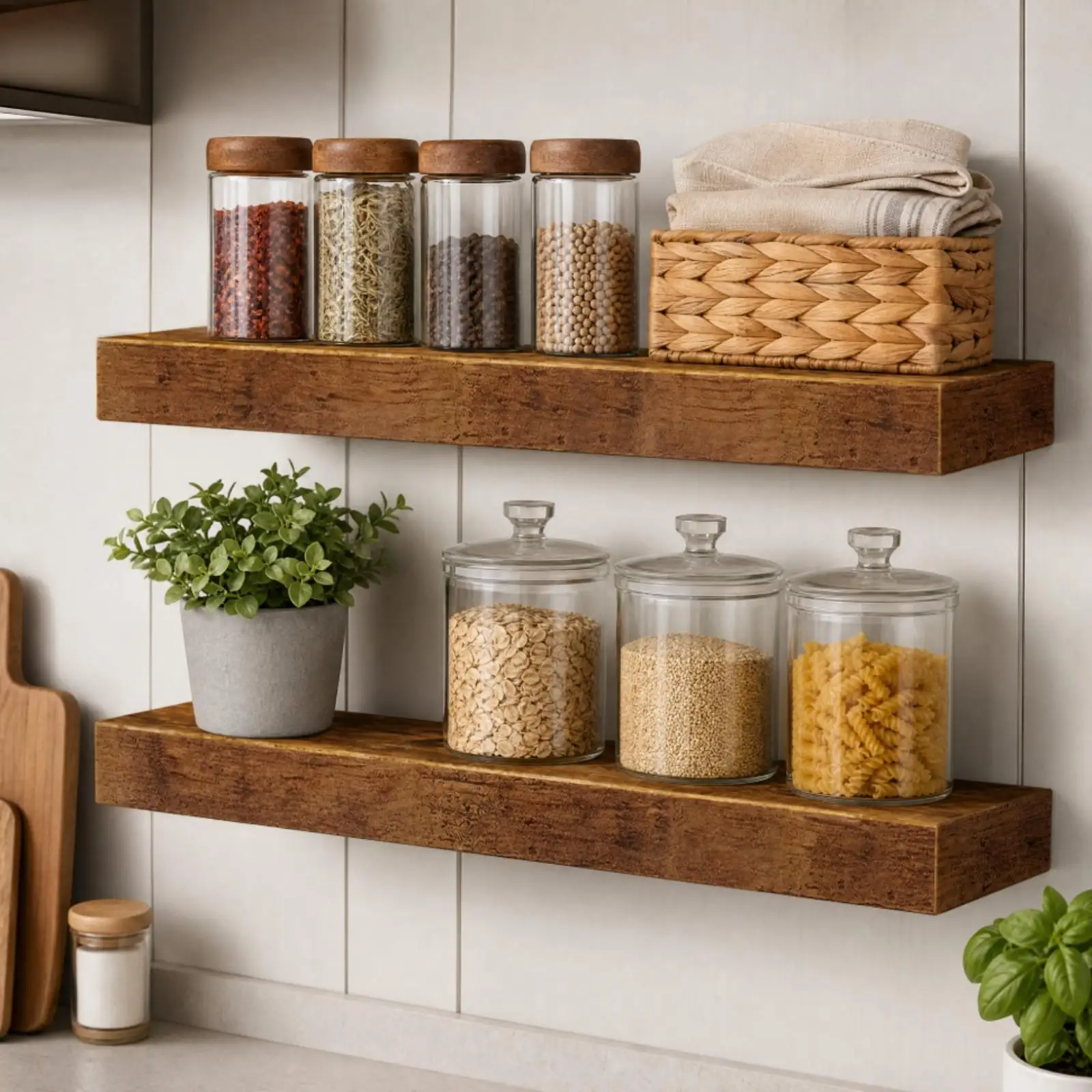 Wall Mounted Wood Shelf with Multiple Compartments for Living Room Bathroom Kitchen Display Storage Home Organizer