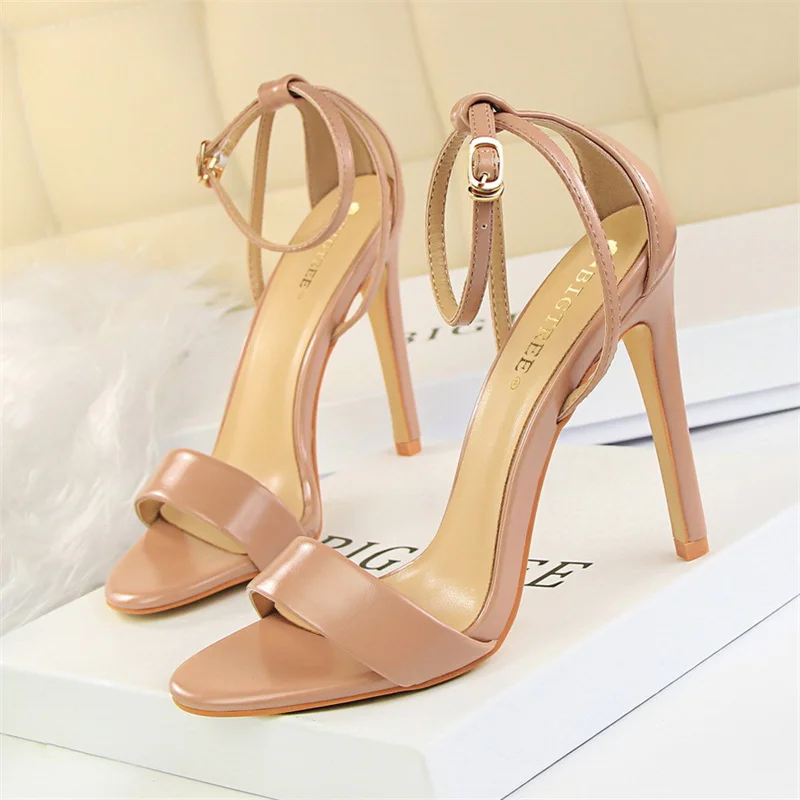 Summer Women Hollow Color Matching Thin High Heels Sandals Fashion Belt Open Toe Wedding Bridal Champagne Gold Sandals