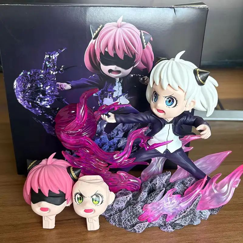 Figurka Anime Spy Family Anya Forger z Wymiennymi Głowami Świecący Model Lalka Gojo Satoru Ozdoba Statuetka Zabawka Prezent