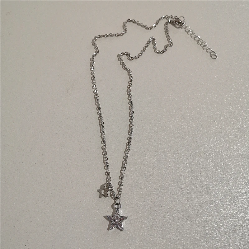 Trendy Vintage Punk Silver Color Star Pendant Bead Necklace for Men Women Street Hip Hop Aesthetic Grunge Jewelry Y2K Accessorie