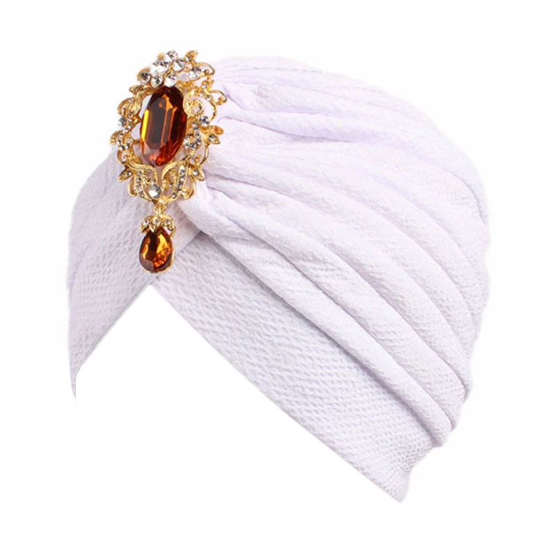 New women jewelry Turban Hat with Pendant Fashion Muslim Hijab Caps Diamonds Head Wrap Ladies Bandana Chemo Cap Arab Wrap