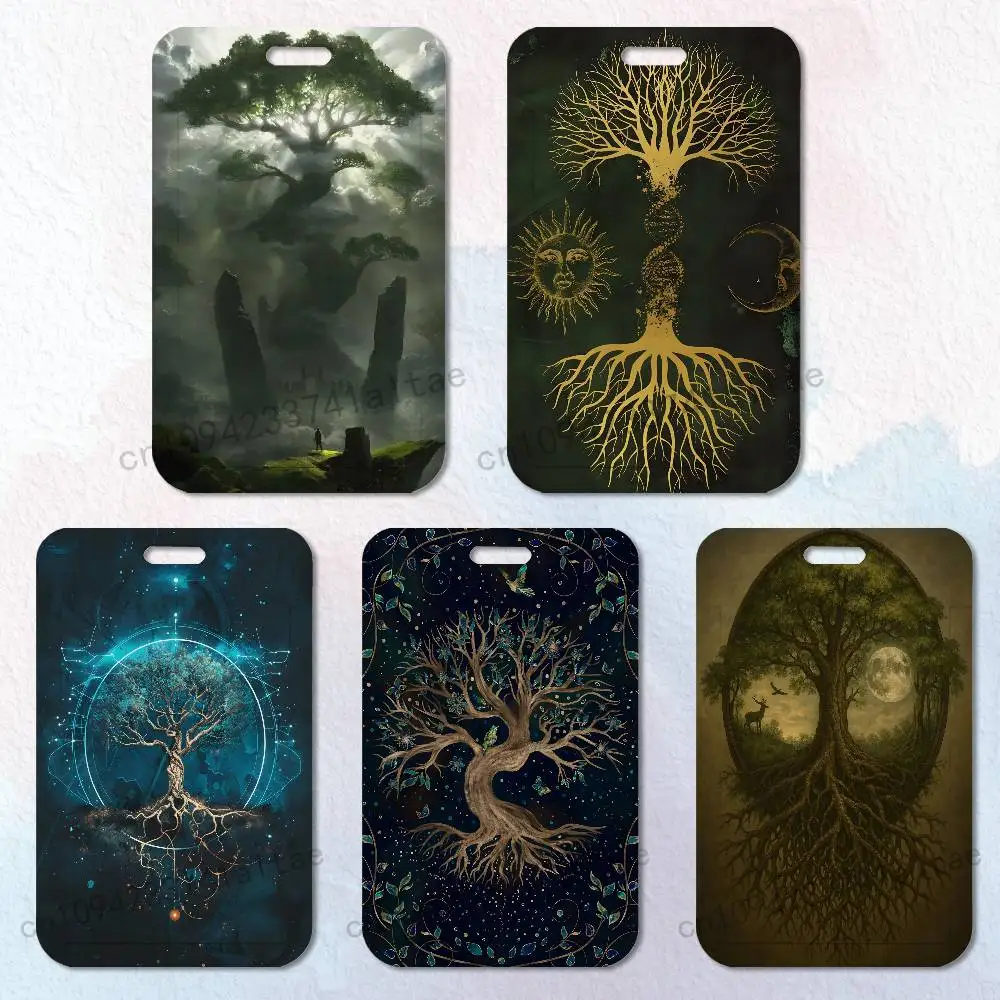 

Tree of life Yggdrasil Card Holder Durable With Carabiner Name Tag Vertical ID Badge Holders Credentials Protection