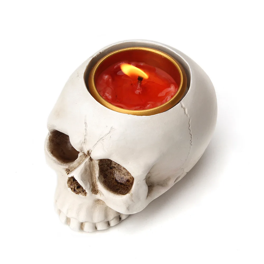 

White Skeleton Skull Candlestick Holder, Resin Skeleton Candle Holder, Themed Bar Decoration, Halloween, Home Party, 2Pcs