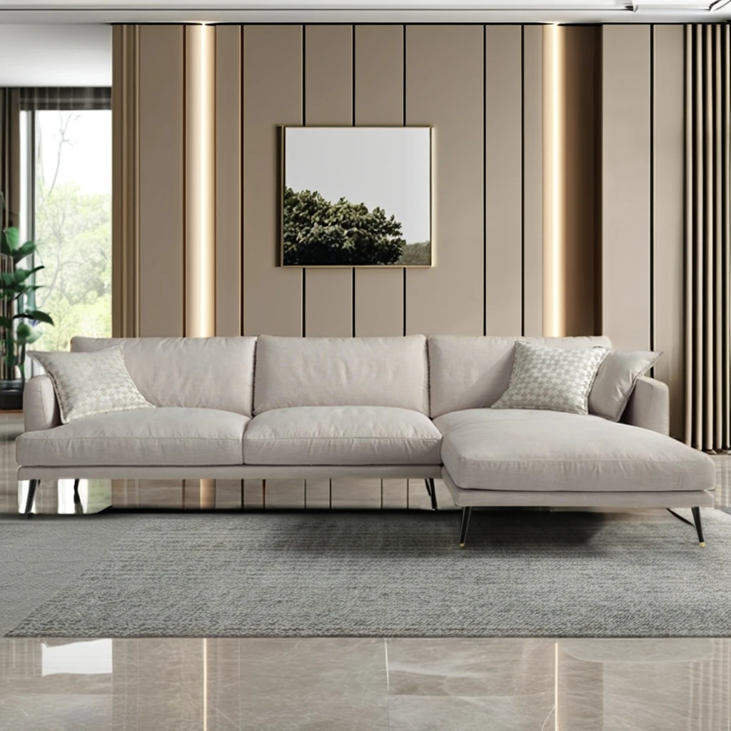 AIROW Modern Furniture L Shape Modular Sofa Set, Leather Lounge Settee & Lobby Fabric Couch