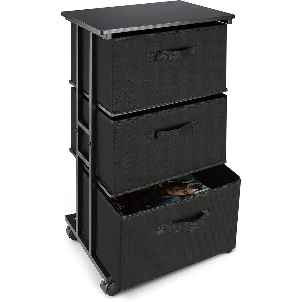 

Drer Storage with 3 Ders, abric Drer Tower, Veal Storage Unit or Bedroom, Closet, Oice, Black
