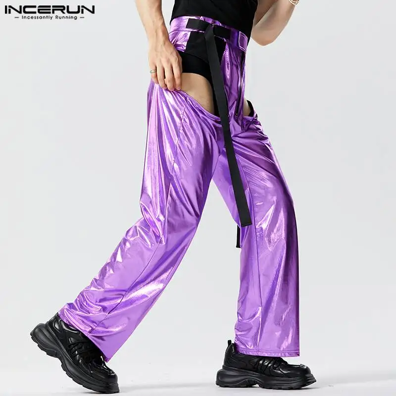 2023 Men Pants Patchwork Zipper Hollow Out Loose Sexy Trousers Men Streetwear Joggers Shiny Party Fashion Pantalon S-5XL INCERUN