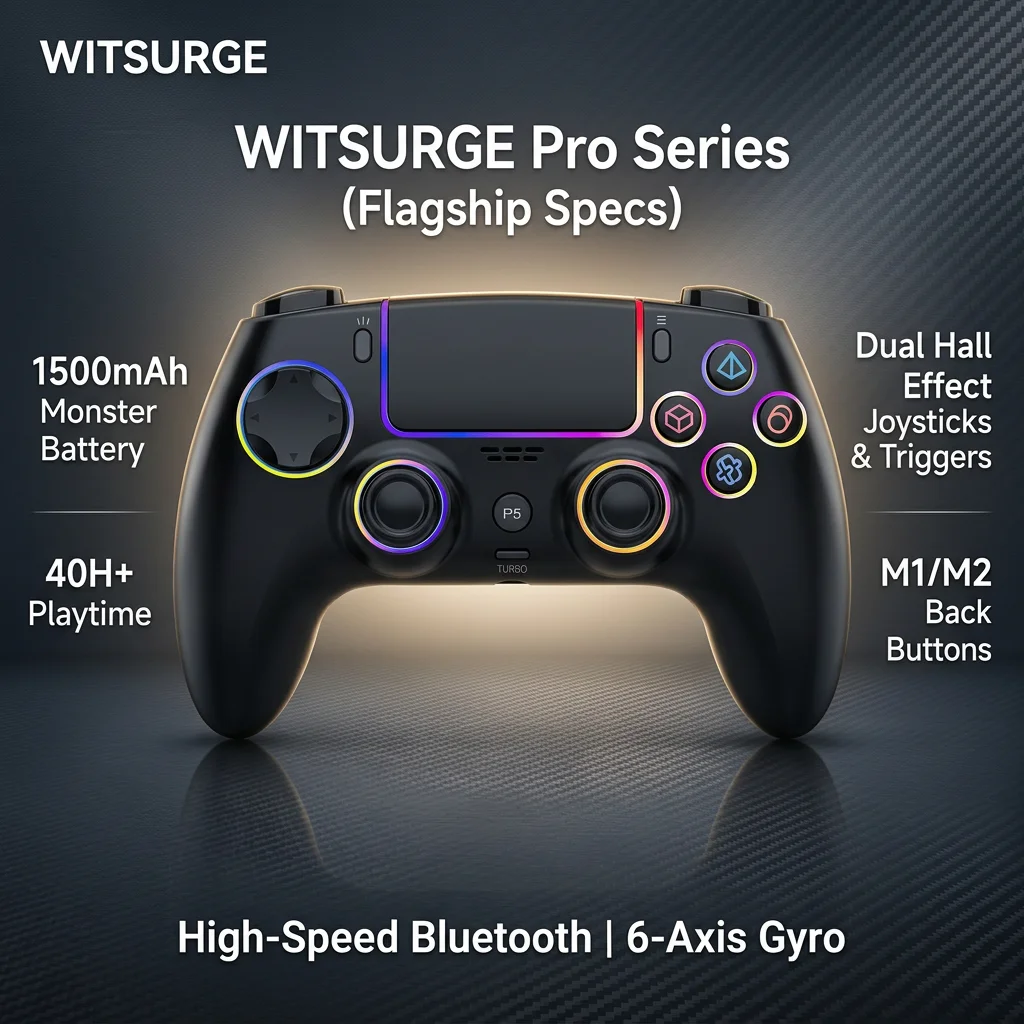 

Игровой контроллер WITSURGE 1500 мАч для PS5, ПК, Switch, iOS, Android, с защитой от дрифта, джойстики и триггеры с двойным датчиком Холла