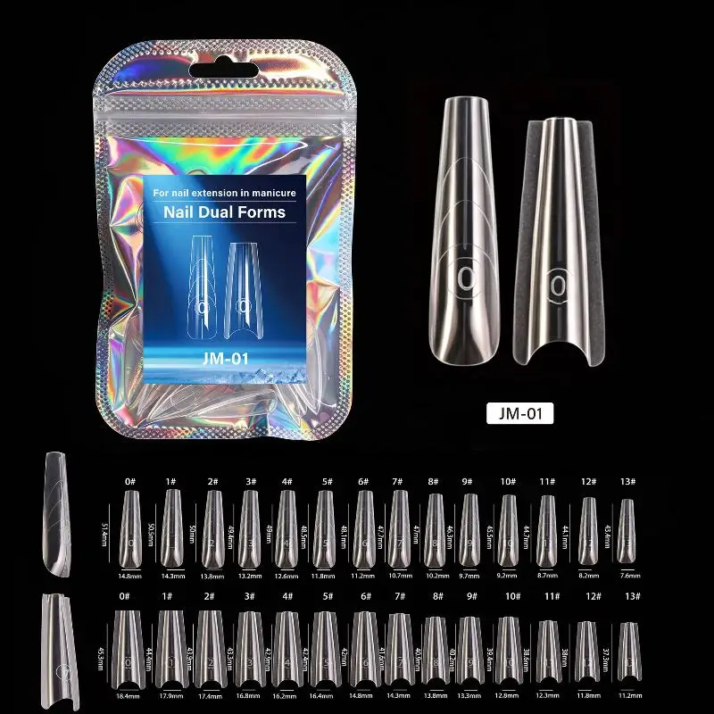 New 48/52/56/60Pcs Laser Bag Packaging Dual Forms With Inner Arc Line Shark Fin Nail Art Molds For Nail Extensions