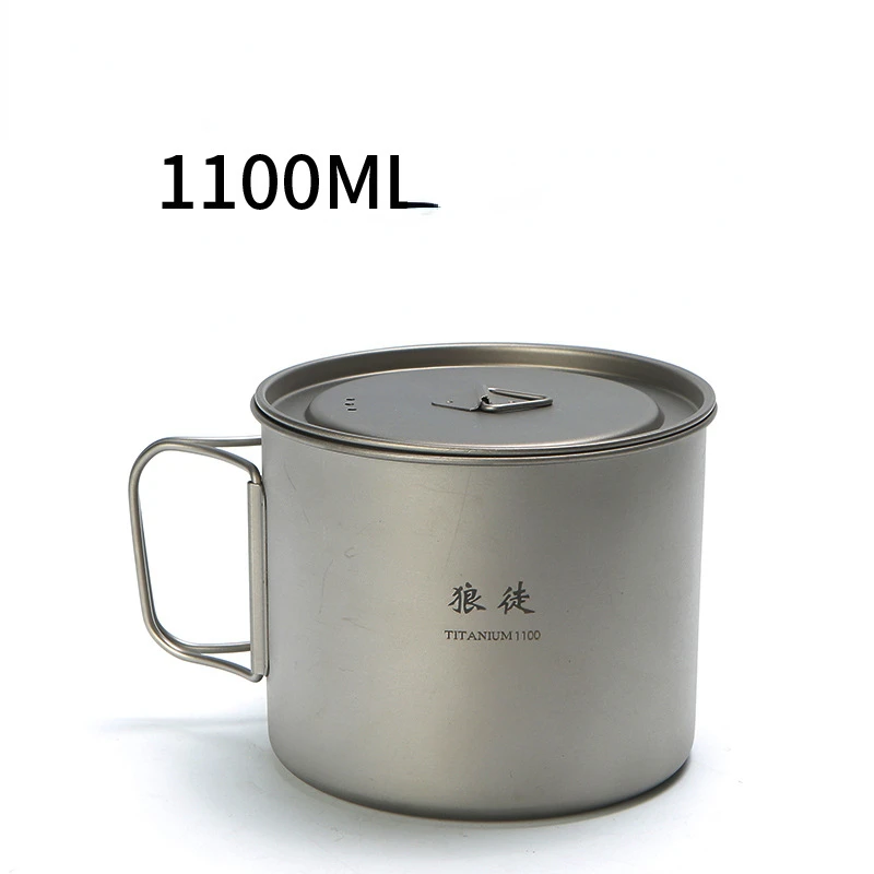 1100ML Short Handle Titanium Cup Mouth Portable Drinking Water Tea Coffee Cup Can Be Burned Self-driving Travel Camping Picnic