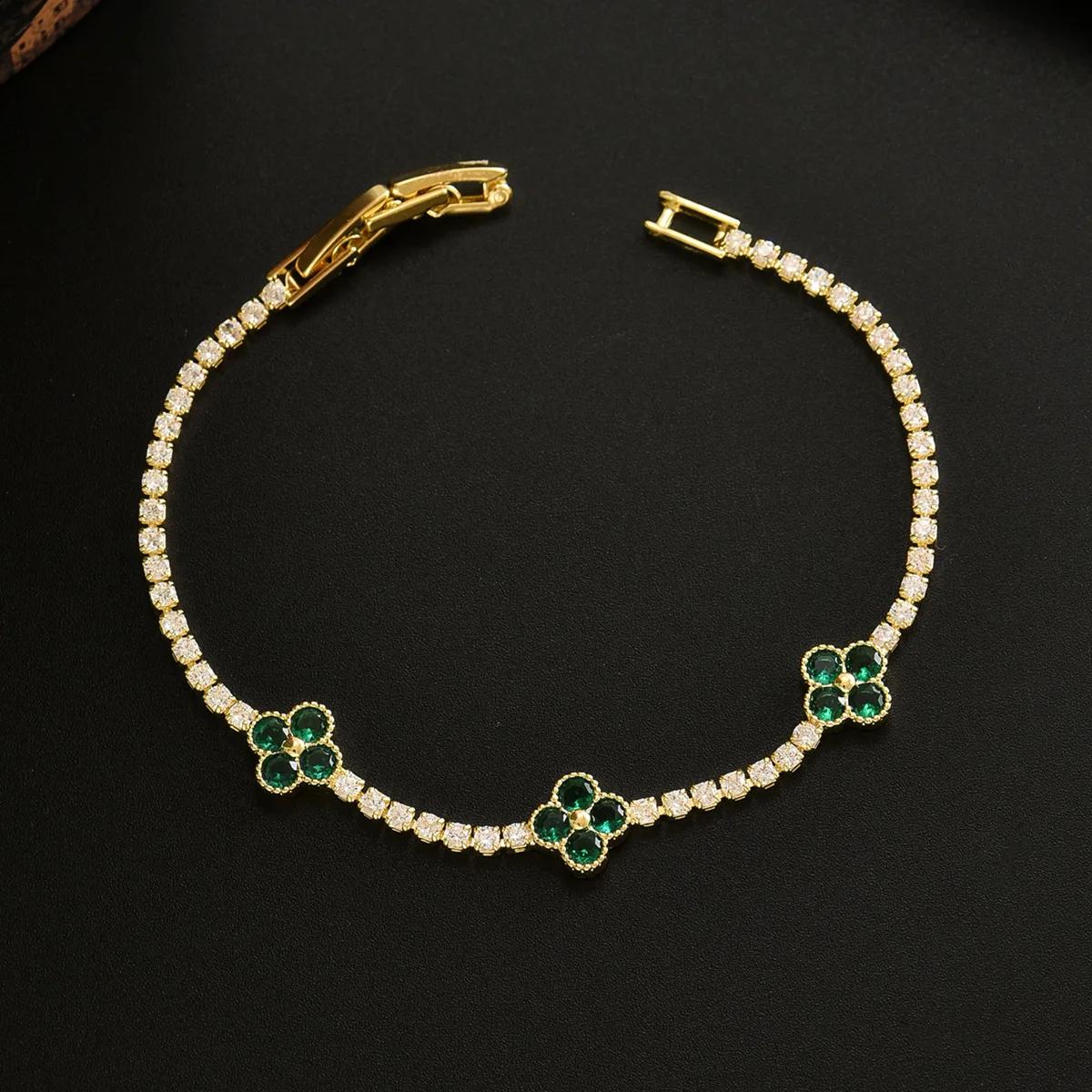 

Luxury 24K 9999 Pure Gold real gold Moissanite Bracelet Four-petal Flower Bracelet for Women