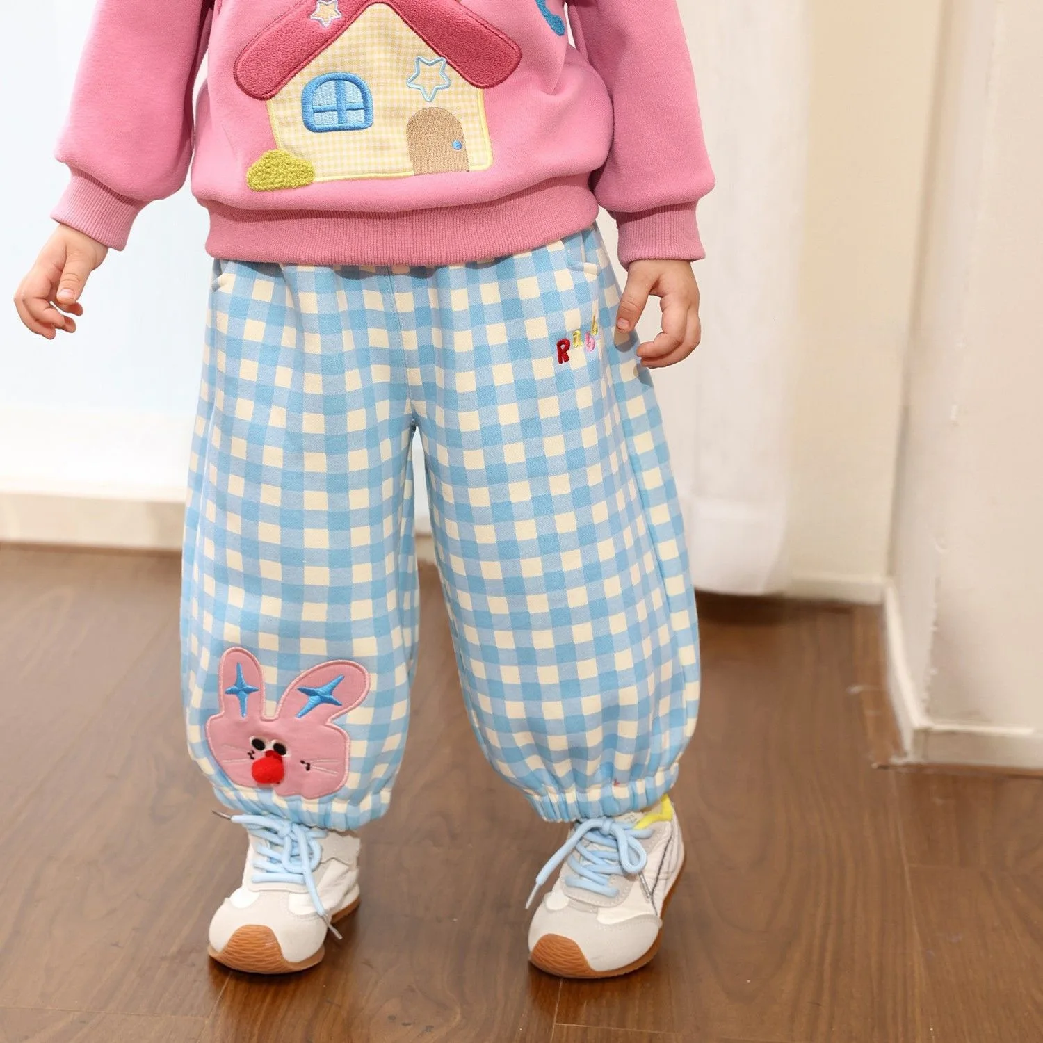 

Toddler Girls Wool Pant Plaid Rabbit Embroidery Thicken Warm Kids Baby Girls Jogger Pant New Winter Infant Baby Girls Pant