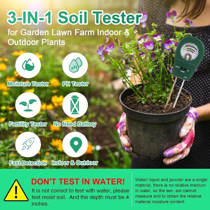 Soil Moisture Meter 3-in-1 Soil PH Moisture & Fertility Meter Soil Tester for Plants Garden Tool Soil Kit for Home Farm & Lawn