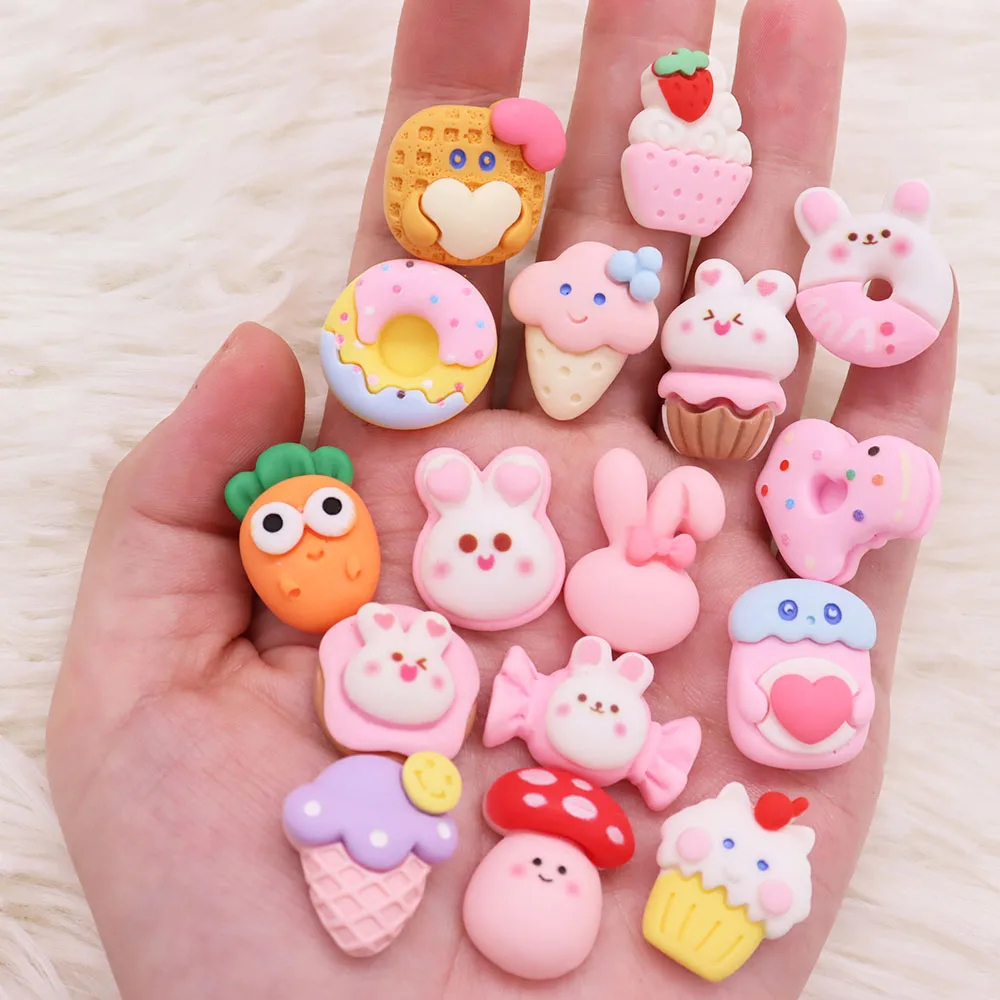 1-15Pcs Adorable Rabbit Cupcake Donut Resin Shoes Button Charms Kids Candy Carrot Decorations DIY Clog Bracelet