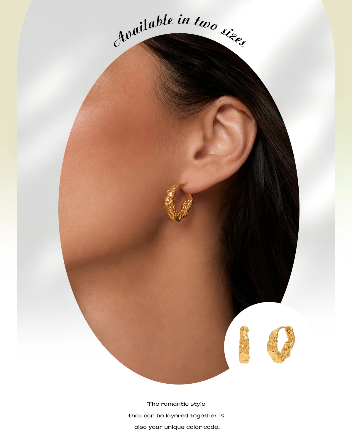 E.B.belle Minimalistische Creolen mit Hammer-Textur, hypoallergen, 18K vergoldeter Edelstahl, Damen-Modeschmuck – Detail 2