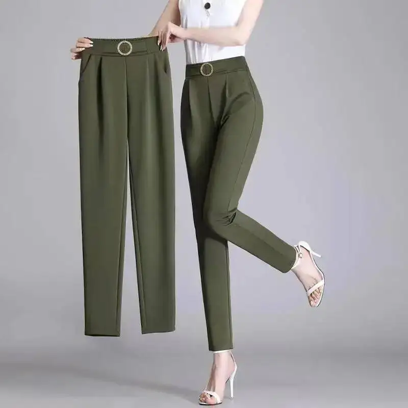Women Pants Elastic High Waist Suit Pants Female Casual 2025 Korean Fashion Solid Color Office Lady Harem Trousers