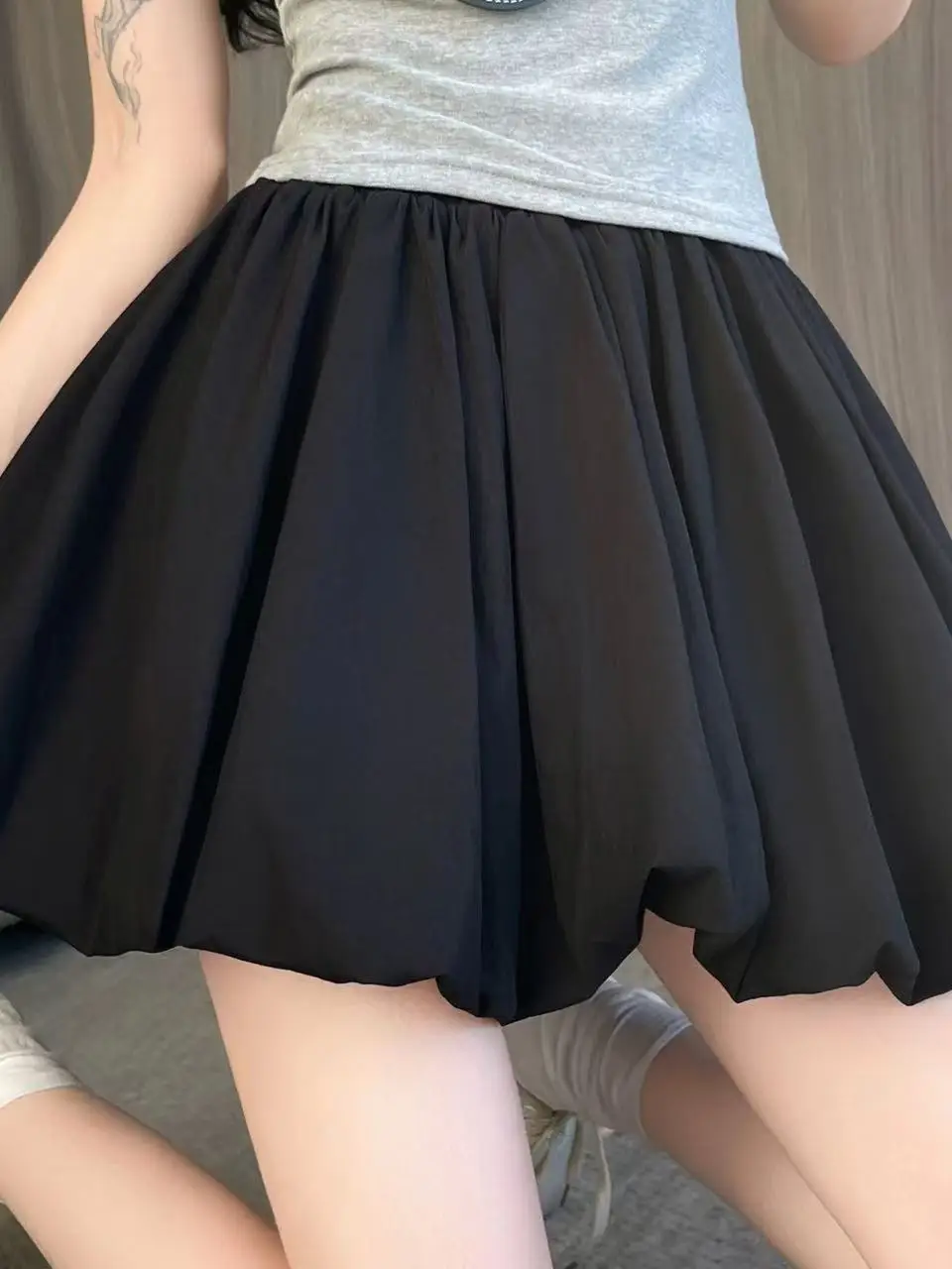 High Waist Flared Short Skirt Breathable Puffy Lantern A-Line  Skirt for Young Women Summer Season Loose Fit Elastic Waist