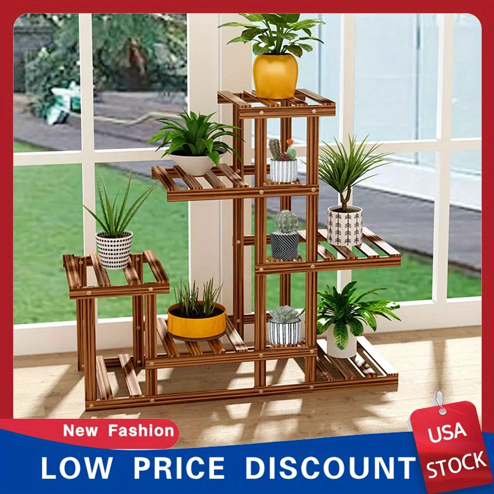 Multi Tier Plant Stand Flower Rack Shelf Outdoor Indoor Garden Corner Wood Stand