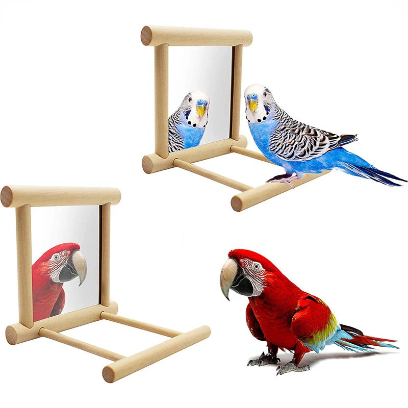 Wooden Pet Toy Mirror Fun Brid Toy for Cockatiel Parrots Small Birds Parrot Toys Pet Parrots Climb Accessories