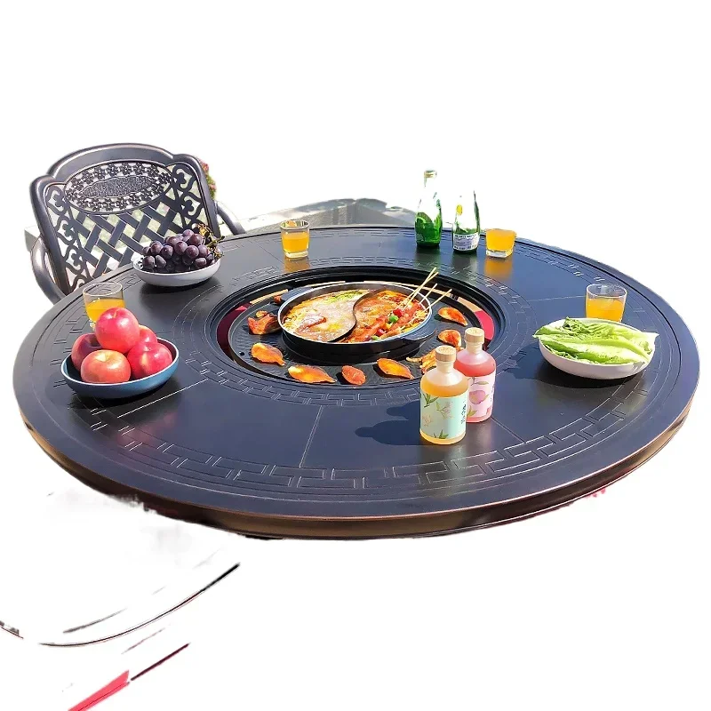 

BBQ courtyard outdoor terrace garden smokeless electric grill household cast aluminum table and chair combination