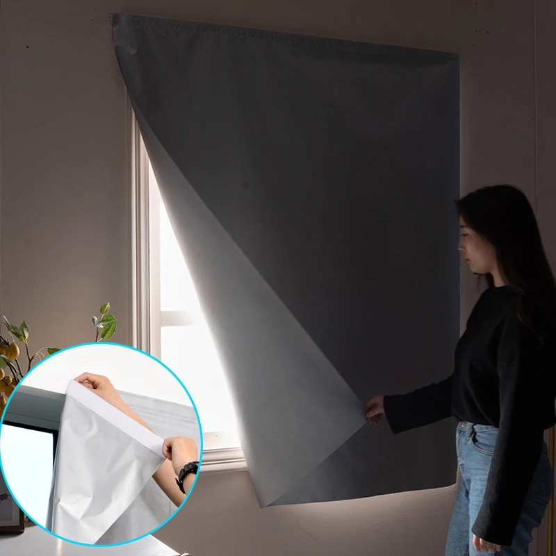 

Punch Free Window Sunshade Curtain for Good Sleep Curtain Double Sided Silver 99% Shading Anti-UV Curtain for Home