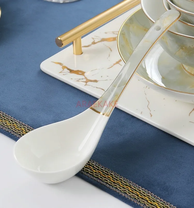 Large painted gold spoon Ceramic spoon Large spoon soup spoon Long handle Congee spoon